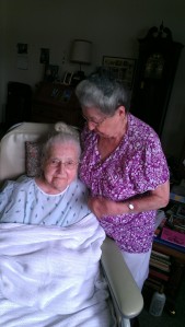 Grandma Annie-Bananie with her baby sister, Great Aunt Josephine (aka Jokie), in the summer of 2013.
